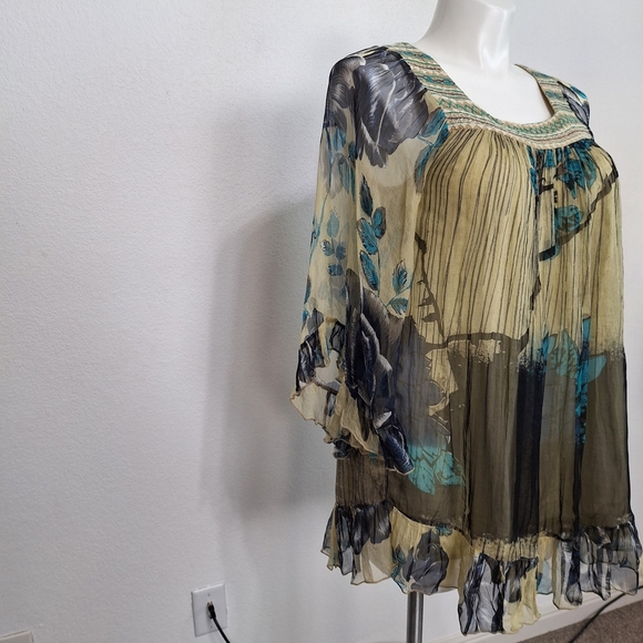 Rancho Estancia Embroidered Floral Fairy Wide Bell Sleeve Babydoll Blouse Size M - Picture 6 of 15